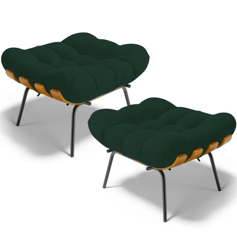 Kit 2 Puff's Decorativos Sala de Estar Costela L02 Suede Verde Musgo - Lyam Decor - Lyam Decor - Móveis