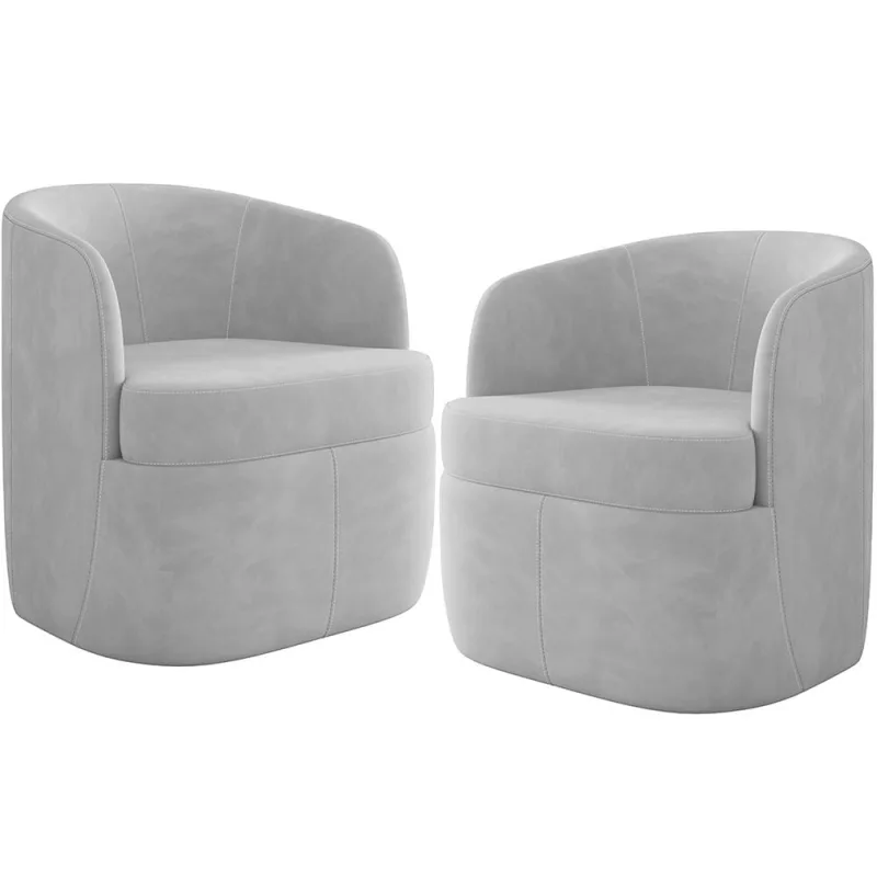 KIT 02 Poltronas Decorativa Giratória Para Sala de Estar Siena K01 Veludo Cinza - Lyam Decor - Lyam Decor