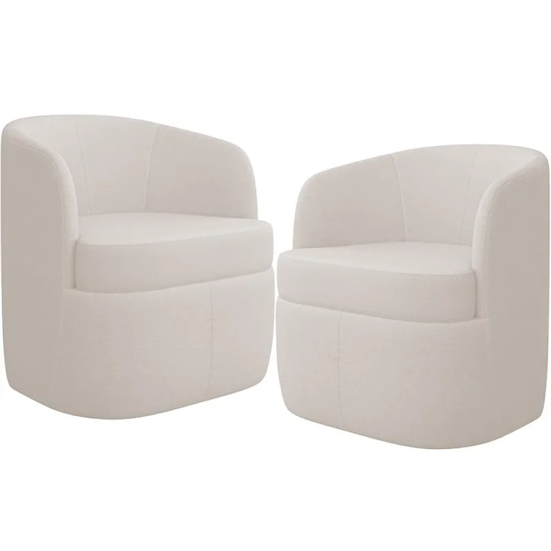 KIT 02 Poltronas Decorativa Giratória Para Sala de Estar Siena K01 Bouclê Creme - Lyam Decor - Lyam Decor - Móveis