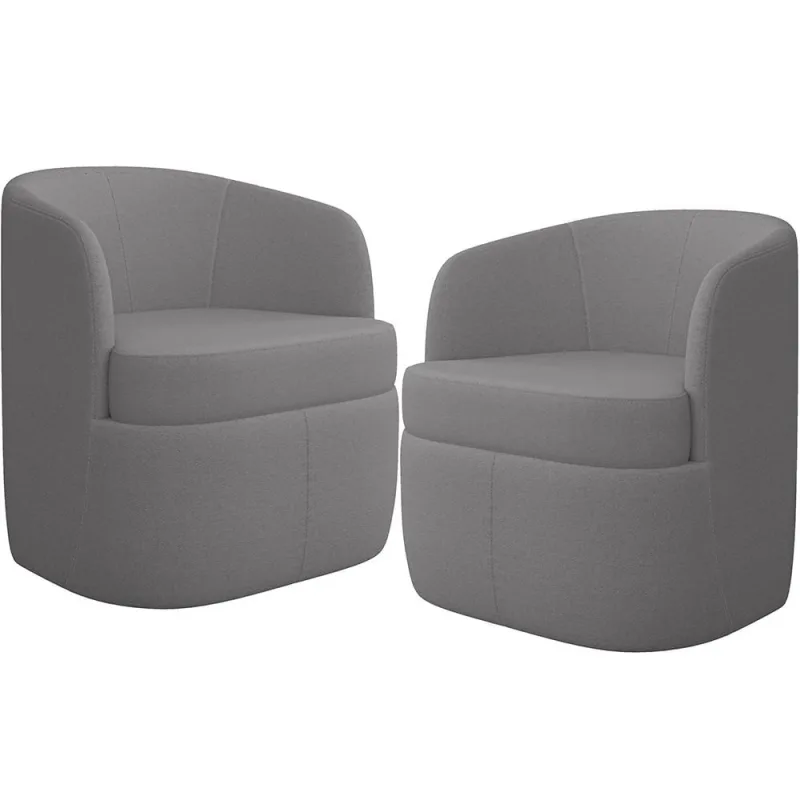 KIT 02 Poltronas Decorativa Giratória Para Sala de Estar Siena K01 Bouclê Cinza - Lyam Decor - Lyam Decor - Móveis