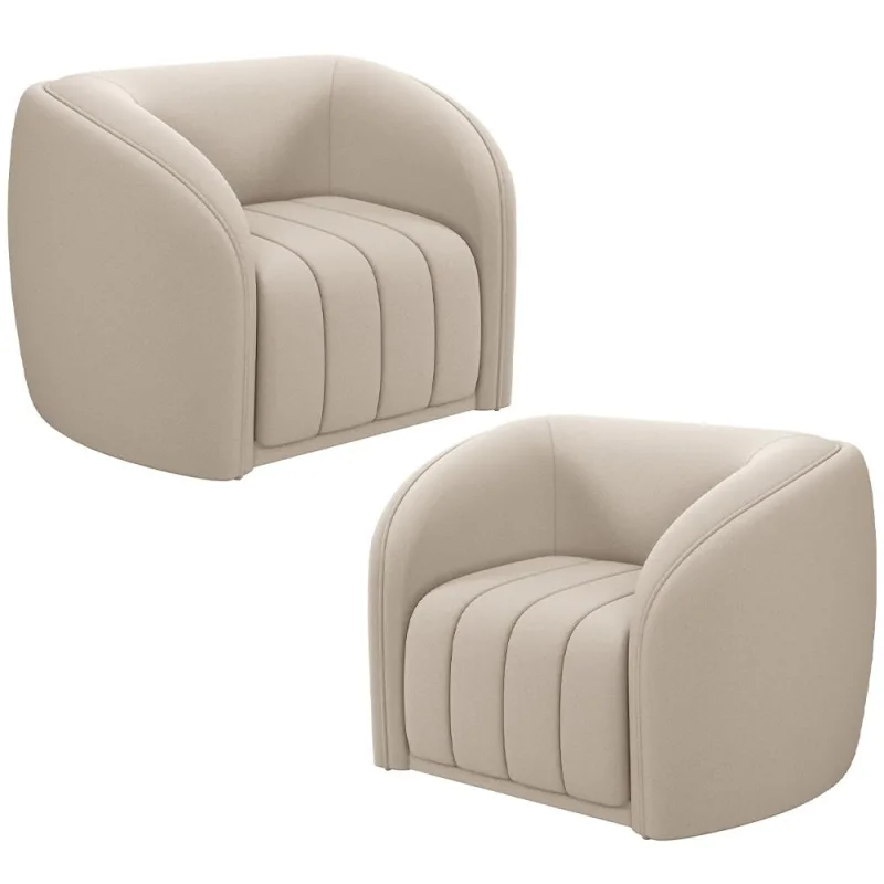 Kit 02 Poltronas Decorativa Para Sala De Estar Lazio M03 Veludo Bege - Lyam Decor - Lyam Decor - Móveis