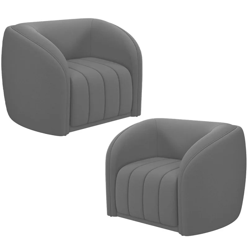 Kit 02 Poltronas Decorativa Para Sala De Estar Lazio M03 Veludo Cinza - Lyam Decor - Lyam Decor - Móveis