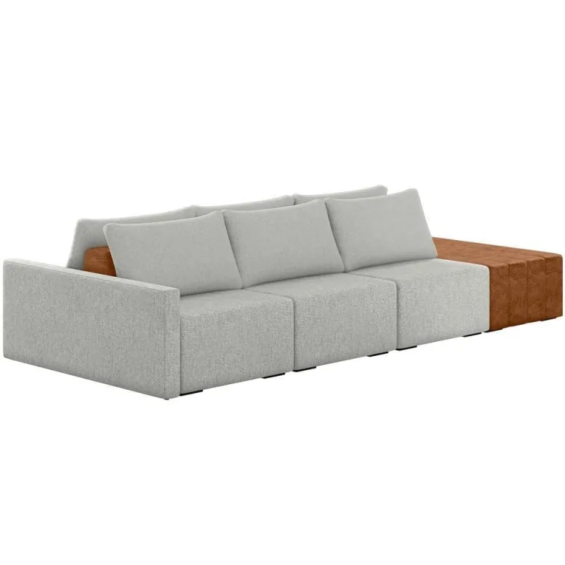Sofá Ilha Modular Para Sala 312cm Com Puff Dublin K01 Linho Cinza Sintético Caramelo - Lyam Decor - Lyam Decor - Agro