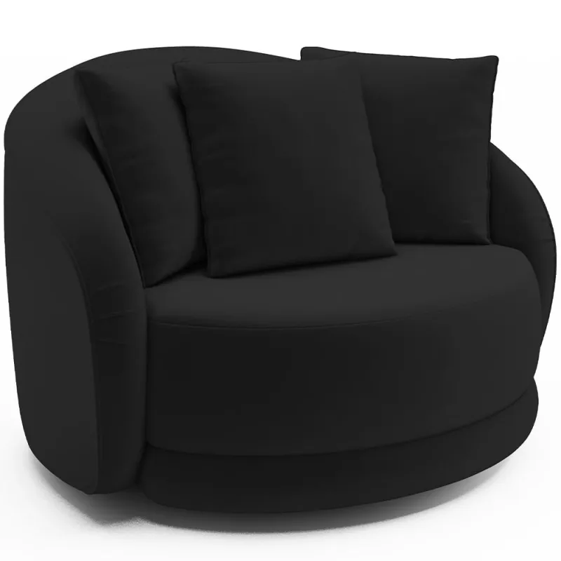 Poltrona Decorativa Para Sala de Estar Base Giratória Witta M03 Veludo Preto - Lyam Decor - Lyam Decor