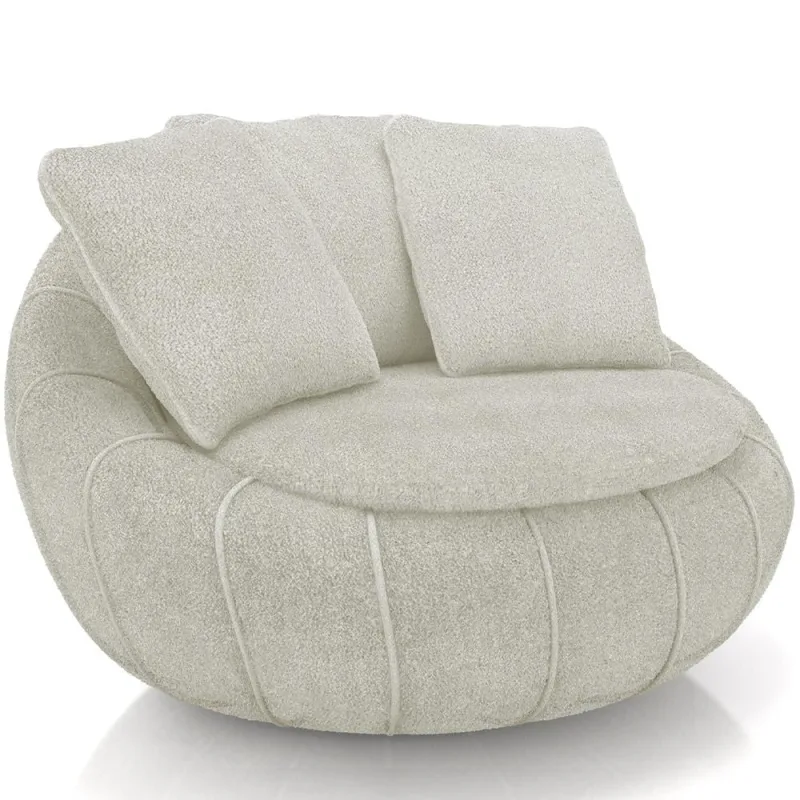 Poltrona Para Sala De Estar Decorativa Giratória Kira M03 Bouclê Bege Claro - Lyam Decor - Lyam Decor - Móveis