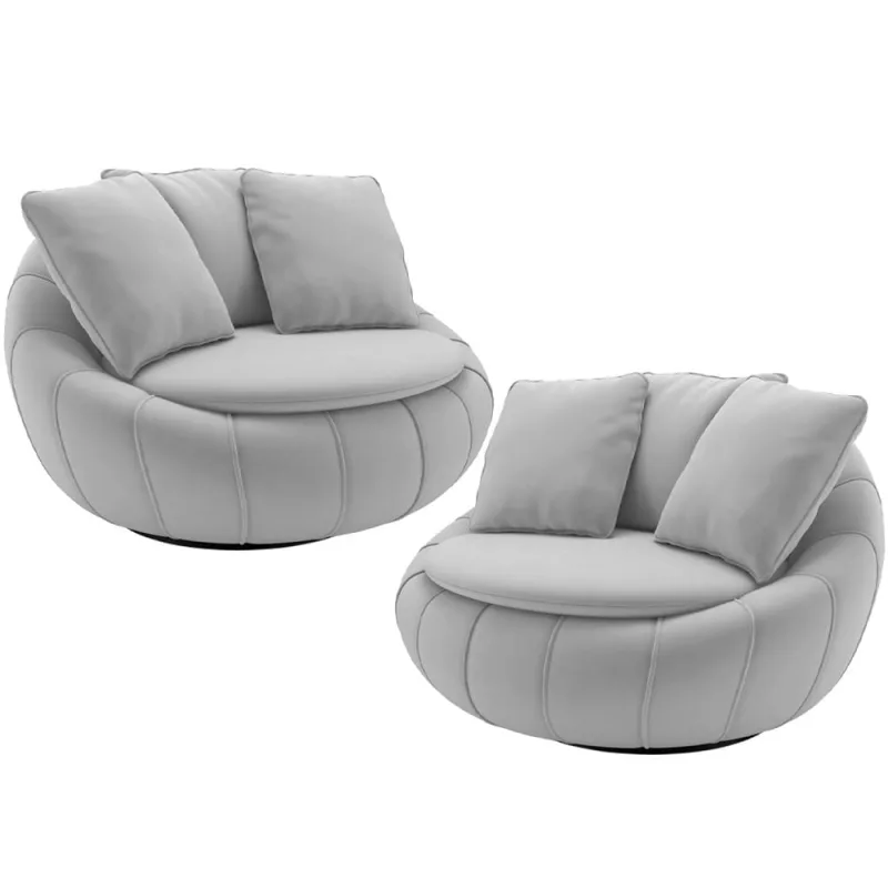 Kit 02 Poltronas Para Sala De Estar Decorativa Giratória Kira M03 Veludo Cinza - Lyam Decor - Lyam Decor - Móveis