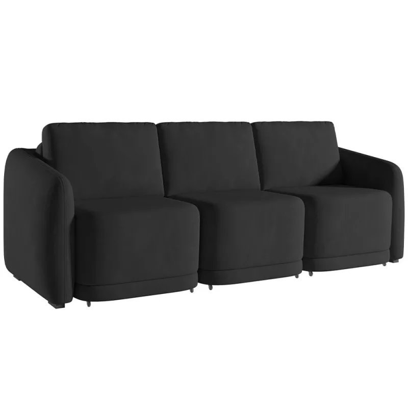 Sofá Cama para Sala de Estar 3 Lugares 246cm Montserrat K01 Veludo Preto - Lyam Decor - Lyam Decor - Móveis