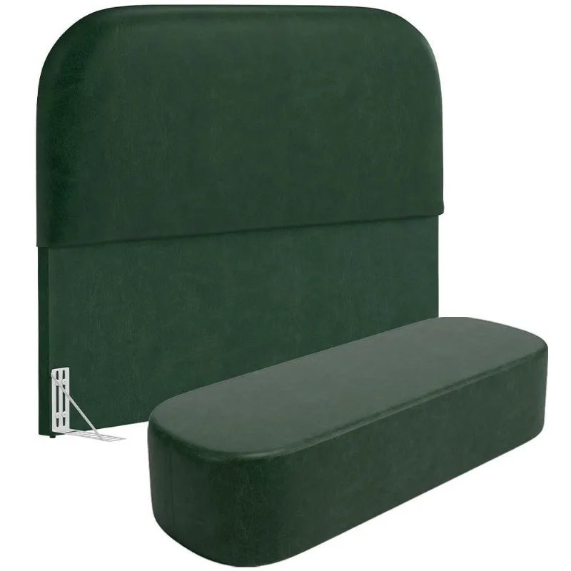 Cabeceira Cama Box Queen 160cm Lanna com Puff Recamier Doha W01 Couríssimo Verde - Lyam Decor