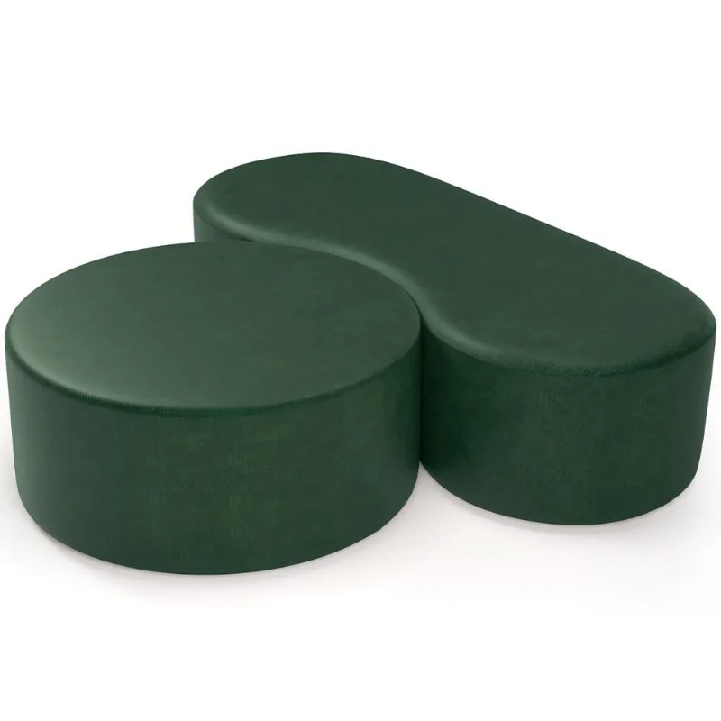 Kit Puff Redondo Lola e Puff Recamier Orgânico Orbit W01 Couríssimo Verde - Lyam Decor - Lyam Decor