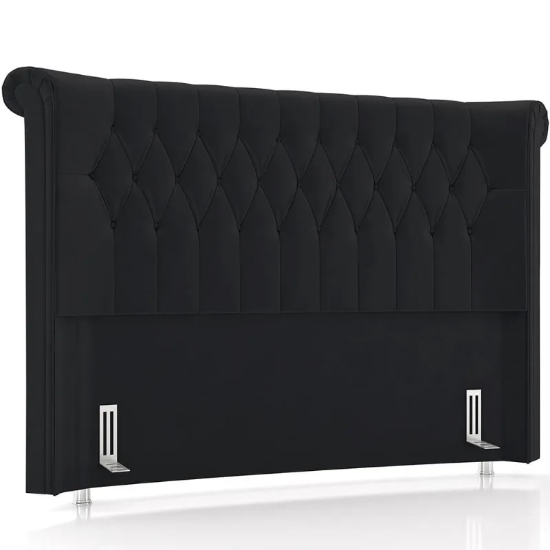 Cabeceira Cama Box Casal 140cm Estofada Meora P05 Veludo Preto - Lyam Decor - Lyam Decor