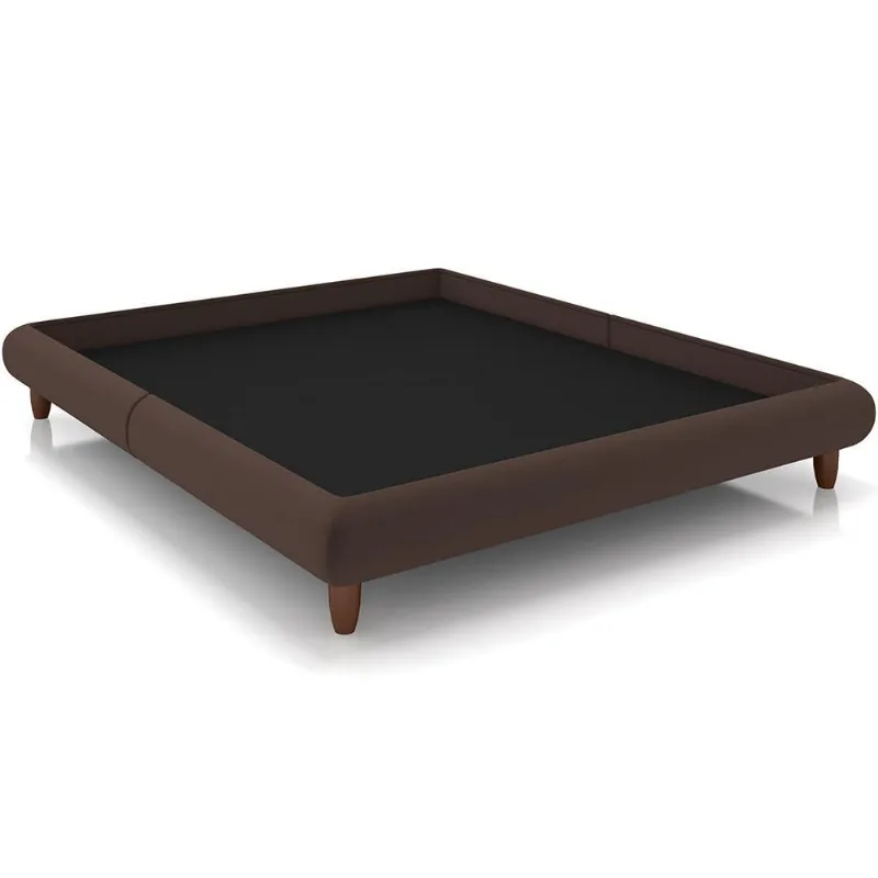 Cama Casal Queen Base Box Pés de Madeira 176cm Otto P05 Veludo Marrom - Lyam Decor - Lyam Decor