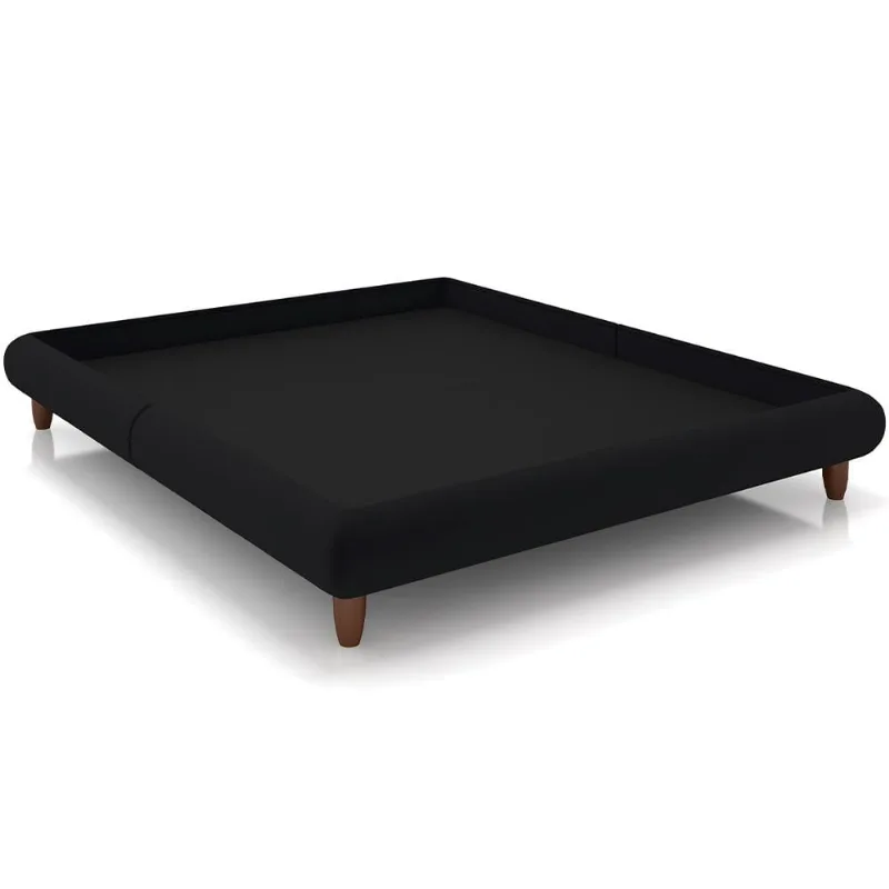 Cama Casal Queen Base Box Pés de Madeira 176cm Otto P05 Veludo Preto- Lyam Decor