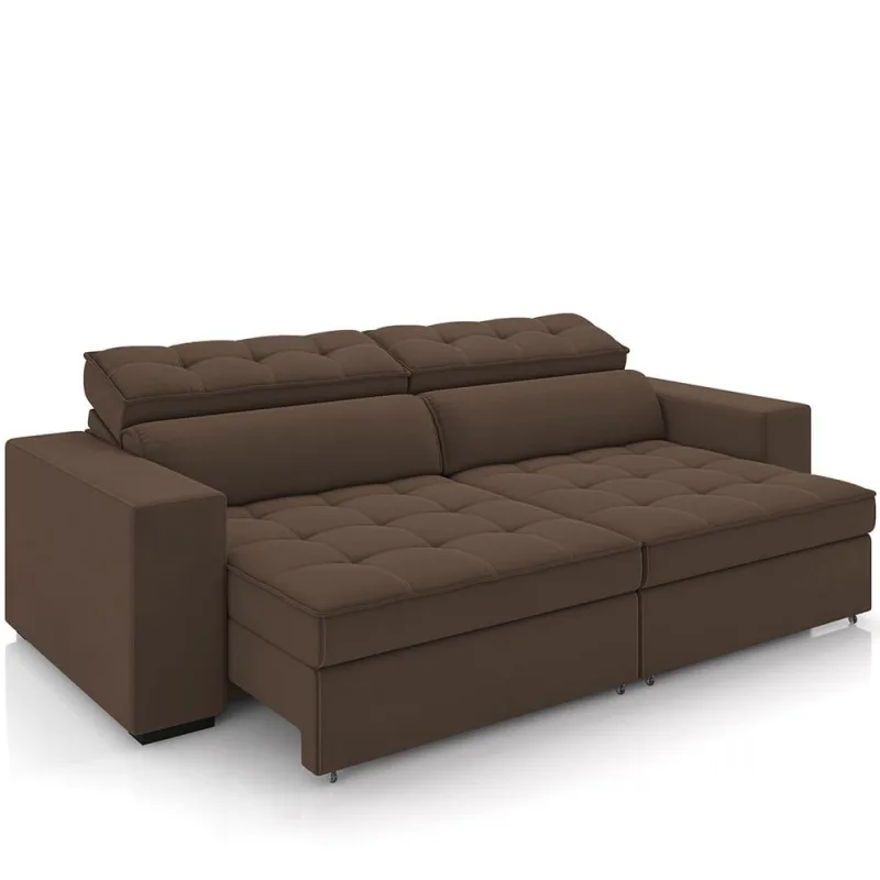 Sofá Retrátil Reclinável Para Sala de Estar Living 290cm Clara M03 Veludo Marrom - Lyam Decor - Lyam Decor - Móveis