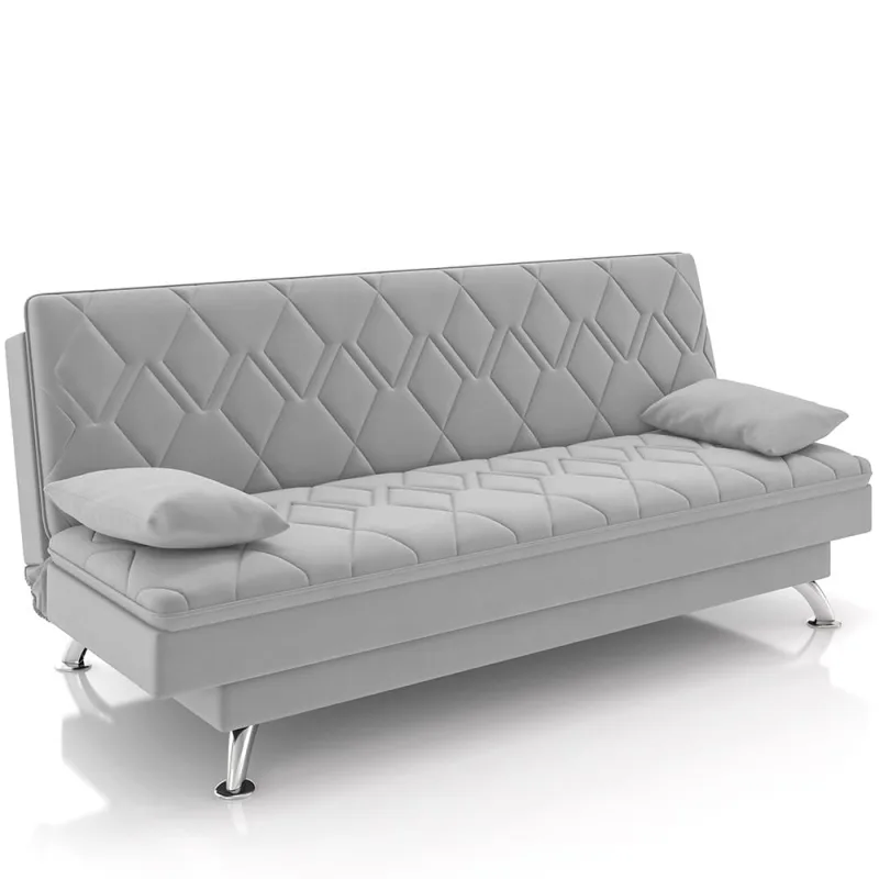 Sofá Cama para Sala de Estar Quarto 193cm Lia M03 Veludo Cinza - Lyam Decor - Lyam Decor - Móveis