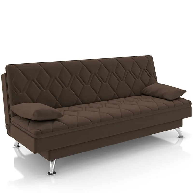 Sofá Cama para Sala de Estar Quarto 193cm Lia M03 Veludo Marrom - Lyam Decor - Lyam Decor - Móveis