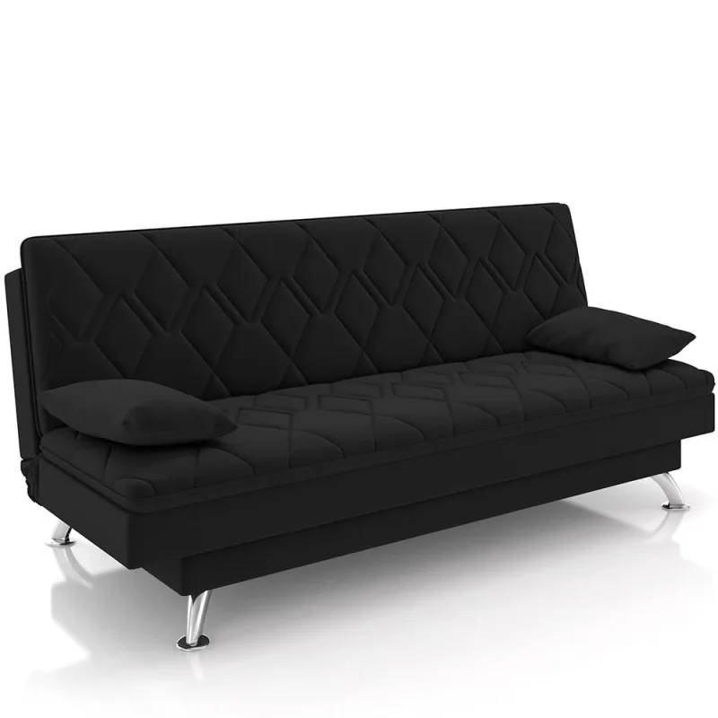 Sofá Cama para Sala de Estar Quarto 193cm Lia M03 Veludo Preto - Lyam Decor - Lyam Decor - Móveis