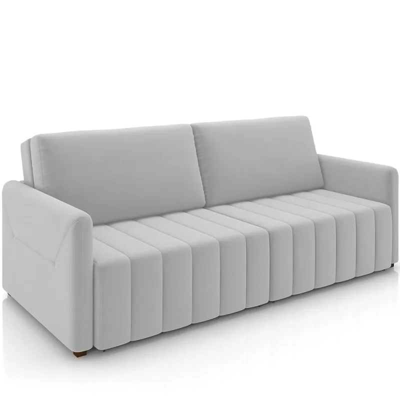 Sofá Cama Retrátil para Sala de Estar 192cm Porthos M03 Veludo Cinza  - Lyam Decor - Lyam Decor - Móveis