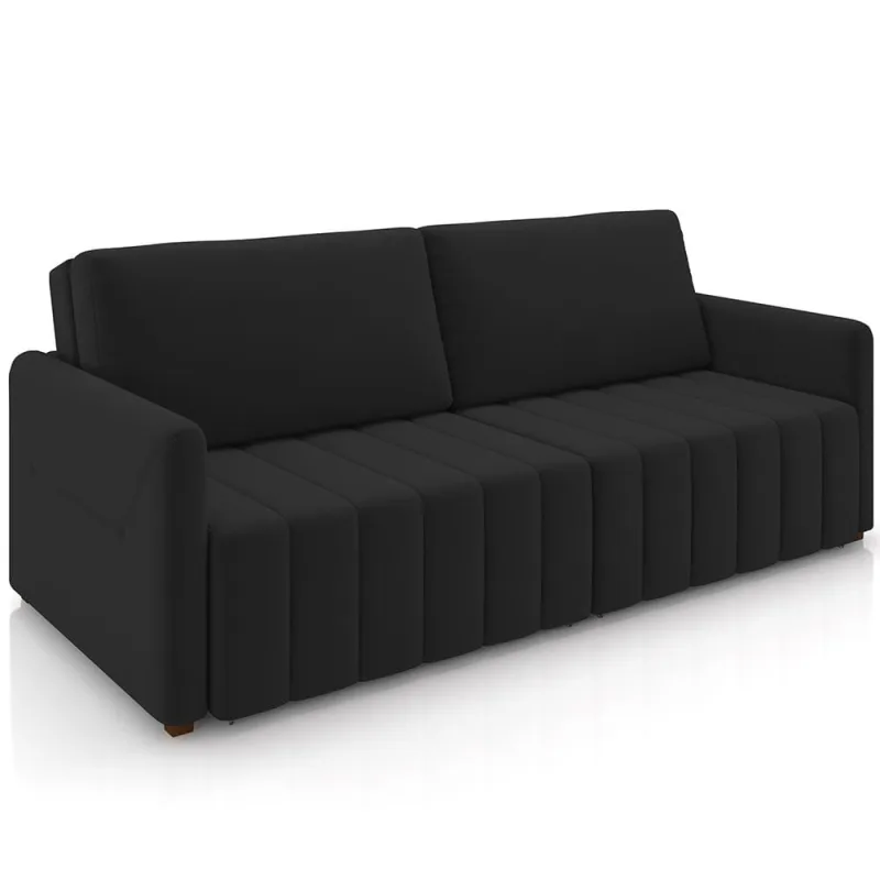 Sofá Cama Retrátil para Sala de Estar 192cm Porthos M03 Veludo Preto - Lyam Decor - Lyam Decor - Móveis