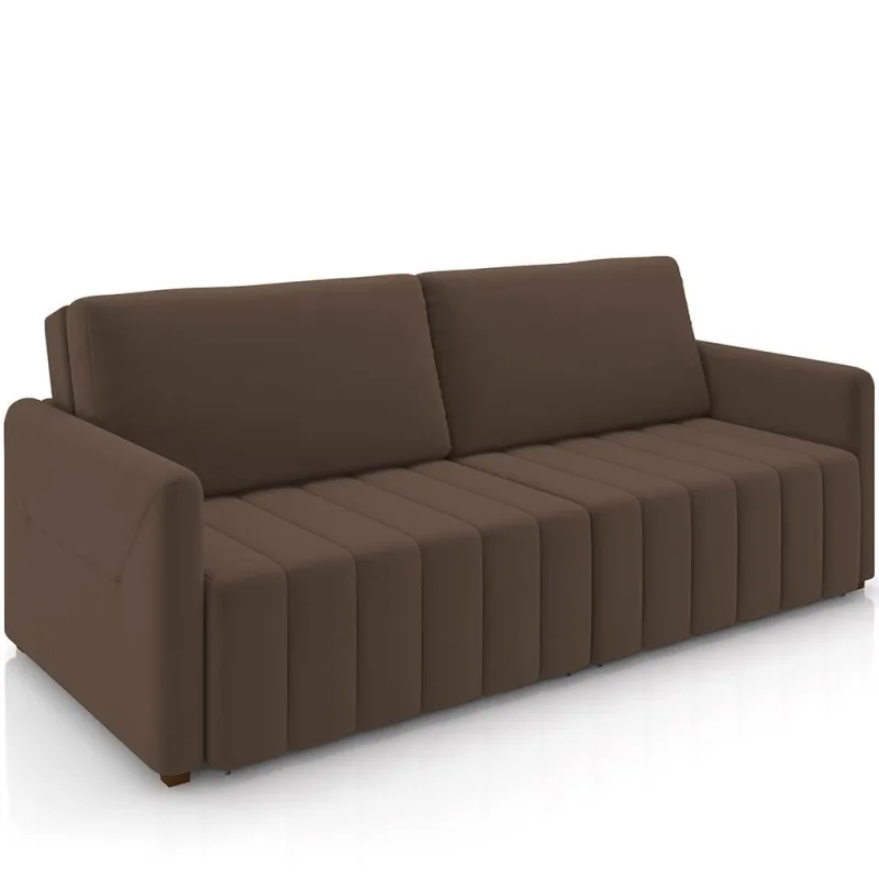 Sofá Cama Retrátil para Sala de Estar 220cm Porthos M03 Veludo Marrom - Lyam Decor - Lyam Decor - Móveis