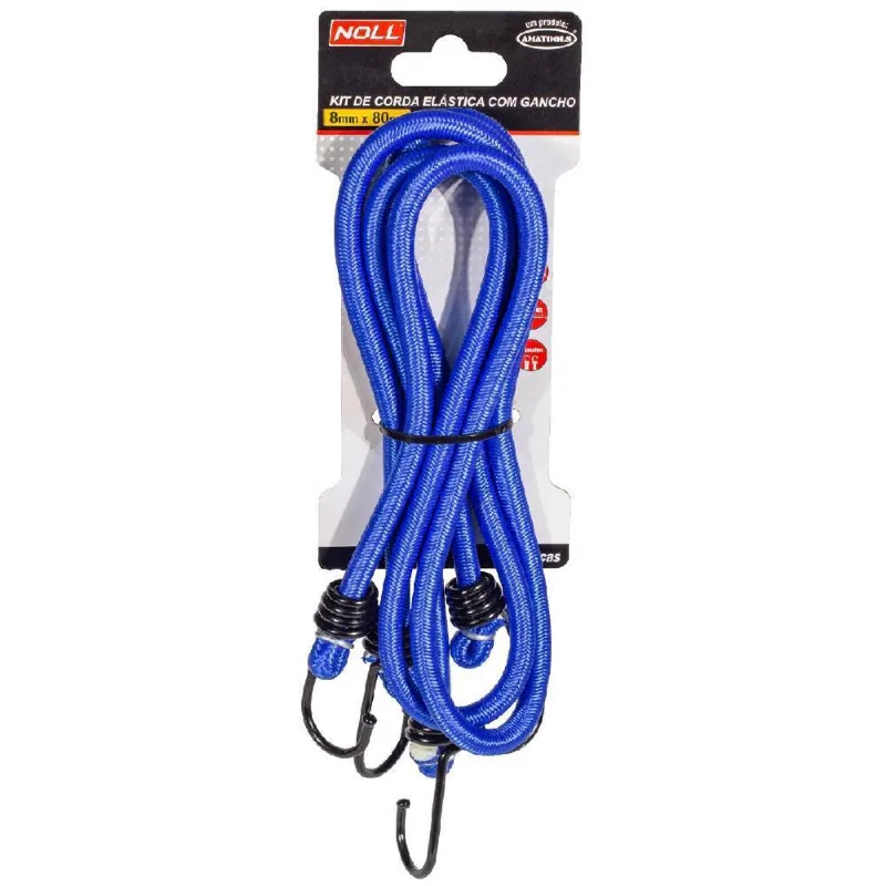 Kit 2 Cordas Elásticas Com Gancho Metal 80cm Bagageiro Noll