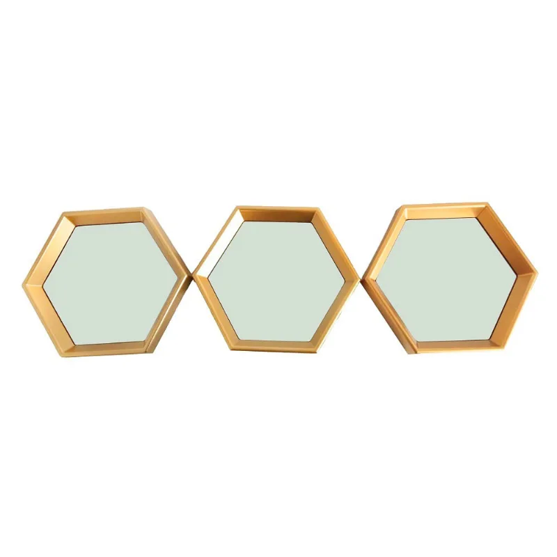 Kit 03 Espelhos Decorativo Moldura Hexagonal Dourado - D'Rossi