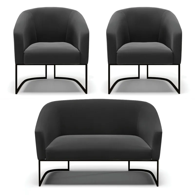 Namoradeira e 2 Poltronas Industrial Preto Stella Suede Preto D03 - D'Rossi - DRossi - Livros
