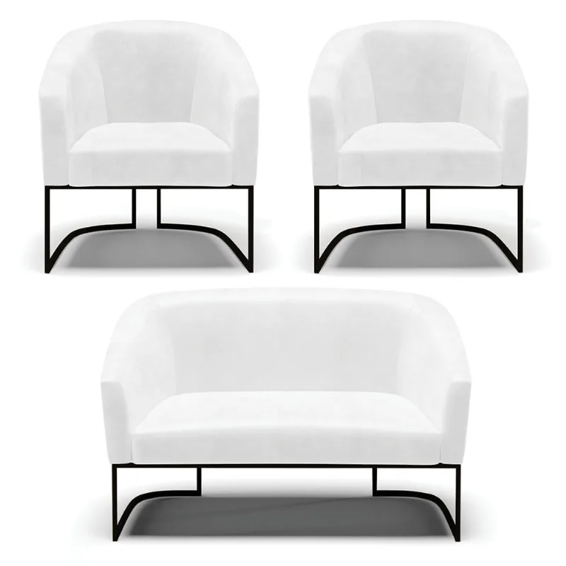 Namoradeira e 2 Poltronas Industrial Dourado Stella Sintético PU Branco D03 - D'Rossi
