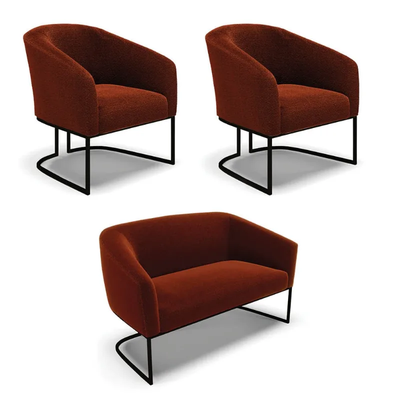 Namoradeira e 2 Poltronas Industrial Preto Stella Bouclê Terra D03 - D'Rossi