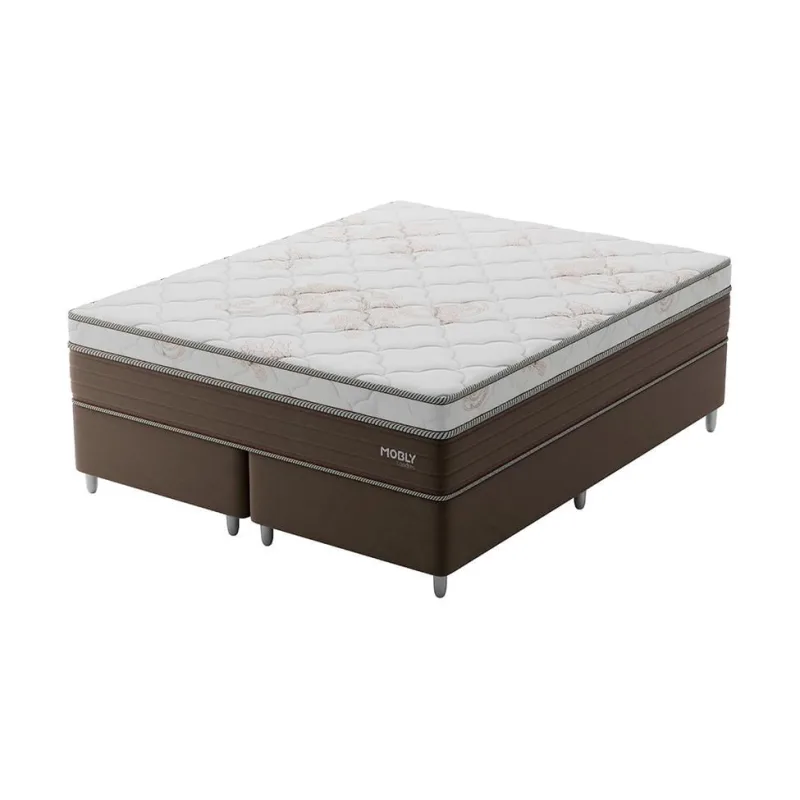Cama Box King Londres com Colchão Molas Ensacadas Suede Marrom e Branco - Mobly