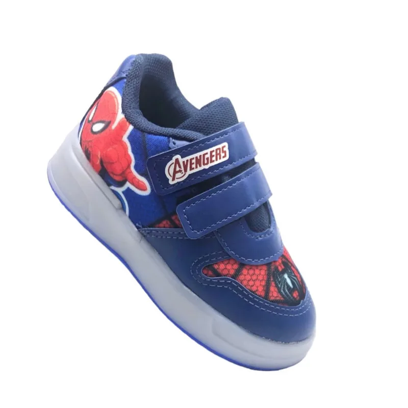 Tênis Infantil Luz De Led Que Acende Menino Masculino Homem Aranha Personagem Teia Calce Fácil Confortável