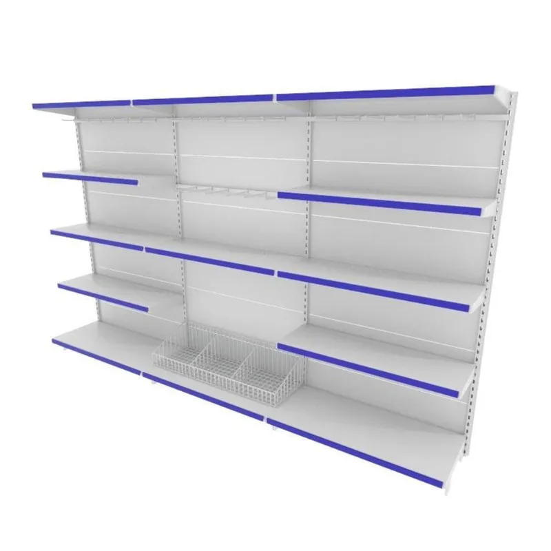 Gondola De Aço Altura 170 Cm Parede Bandejas 40/30 Com Cestos E Ganchos Branco Gp170braz650