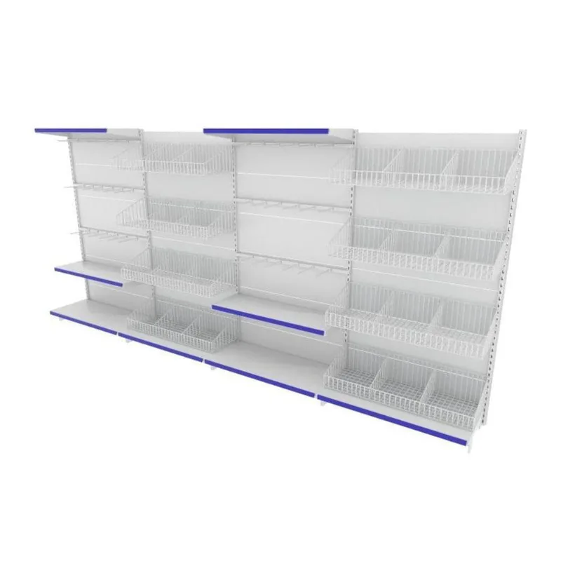 Gondola De Aço Altura 196 Cm Parede Bandejas 40/30 Com Cestos E Ganchos Branco Gp196braz758