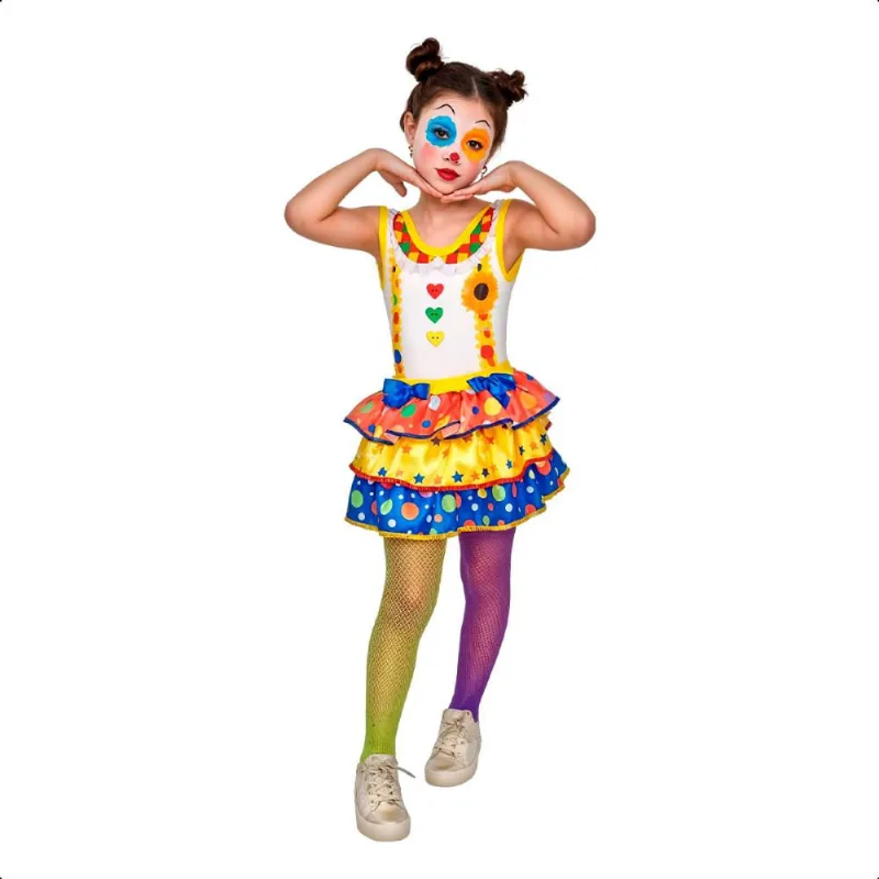Fantasia Palhacinha Menina Infantil de Carnaval Completa GG / Branco