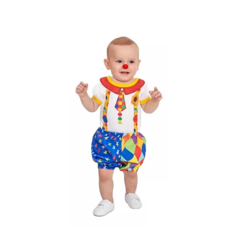 Fantasia Palhacinho Bebe Com Body e Bermuda Colorida 3 a 12 meses
