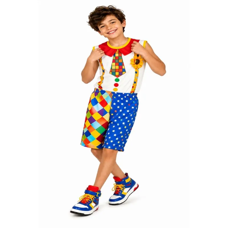 Fantasia Palhaço Infantil pra Menino Curta de Carnaval 2 a 12 anos GG / Branco