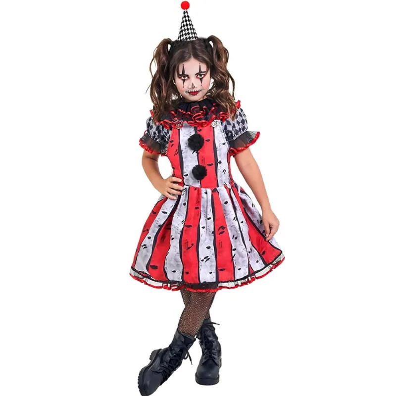 Fantasia Palhaca It Infantil pra Menina de Halloween com Chapeu G / Vermelho
