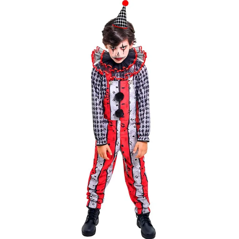 Fantasia Palhaço Halloween Infantil de Luxo com Chapéu M / Vermelho
