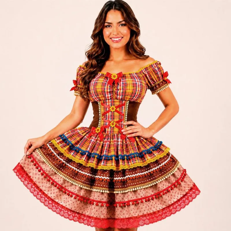 Fantasia Maria Bonita Luxo Feminina Adulta Vestido Cangaceira Festa Junina M / Marrom