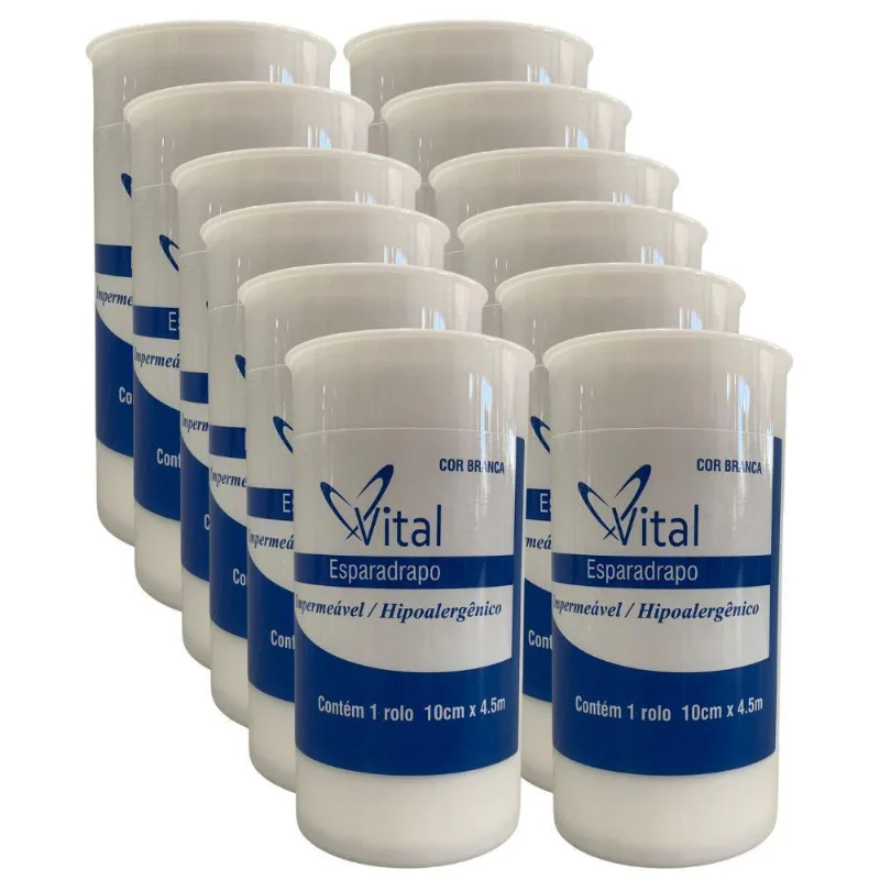 Esparadrapo Impermeável Branco 10cm X 4,5m - Kit 12 Unidade