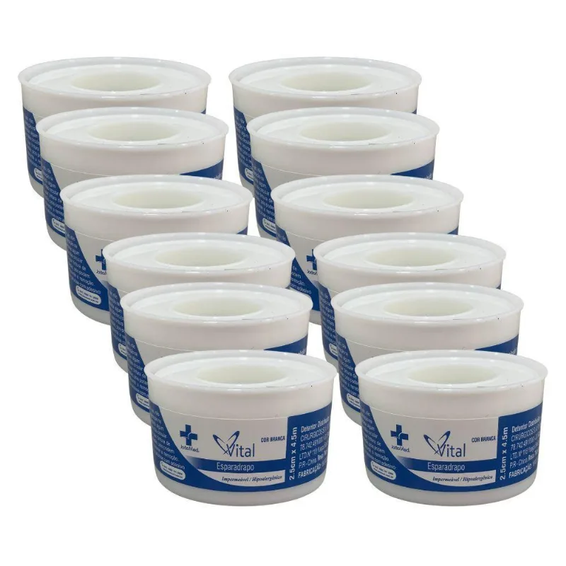 Esparadrapo Impermeável Branco 2,5cm X 4,5m - Kit Com 12