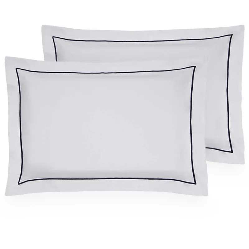 Kit Fronha 50x90cm 300 Fios Lázio Festonê Tinto 2 Peças - Casa K Branca/marinho 4602