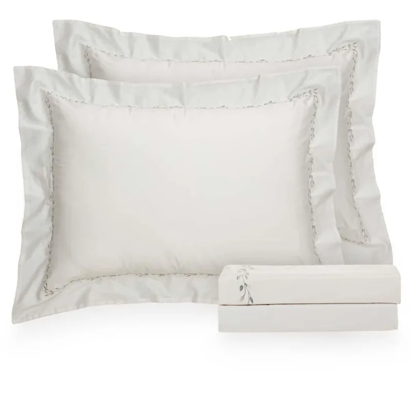 Jogo De Cama Casal 300 Fios Bordado Gardens - Casa K Off White/verdes/250