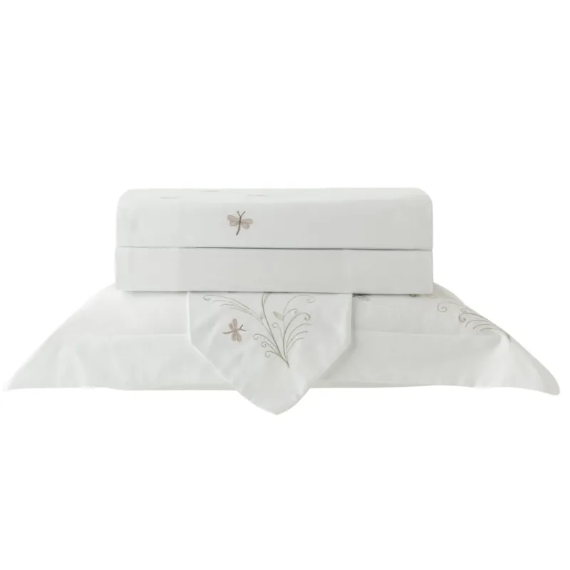 Jogo de Cama 4 Peças 300 Fios Algodão Bordado Libelulle Branco/Greenjoy Kacyumara - Casa K King Size - Kacyumara
