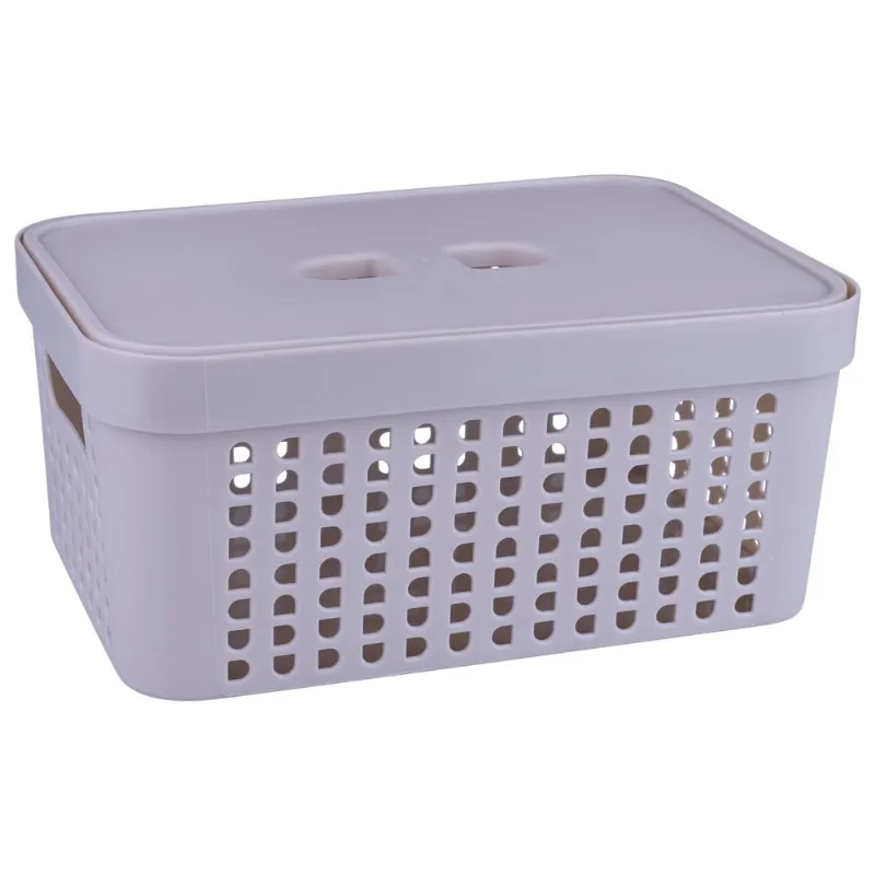 Cesto Organizador com Tampa 4.5L Rattan LP House 8509FE Bege