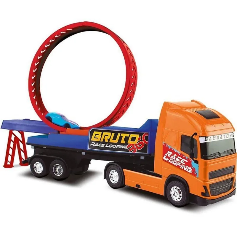 Caminhão com Pista Looping Truck Bruto Race 360 graus e Carrinho Samba Toys