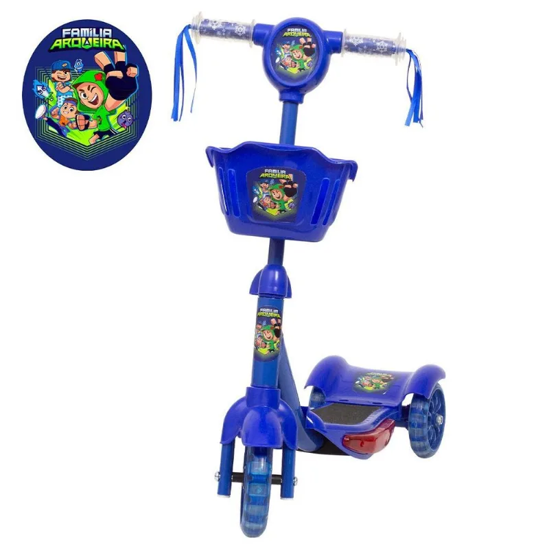 Patinete Infantil 3 Rodas Cestinha Família Arqueira Azul