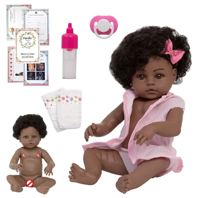 Boneca Reborn Vinil Siliconado Negra Com Pagão + Acessórios