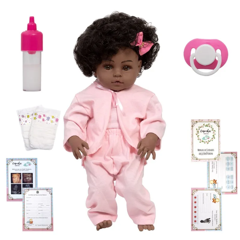Bebe Reborn Menina Cabelo Cacheado Corpo Silicone Pode Banho