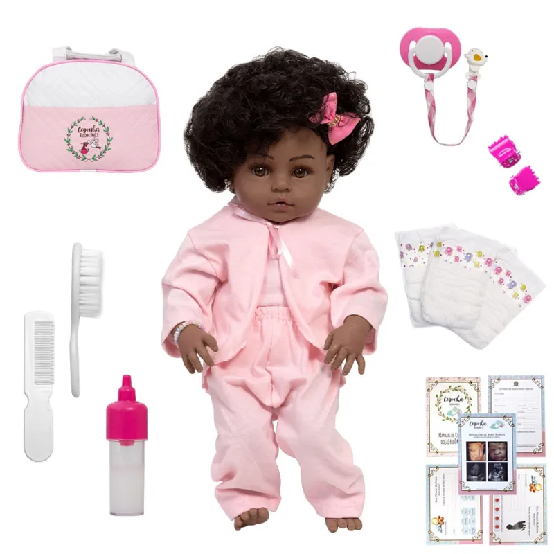 Boneca Reborn Menina Realista Negra Saída de Banho Completa