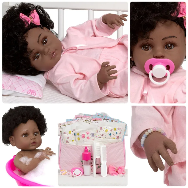 Bebe Reborn Negra Enxoval Completo 21 Itens Pode Dar Banho